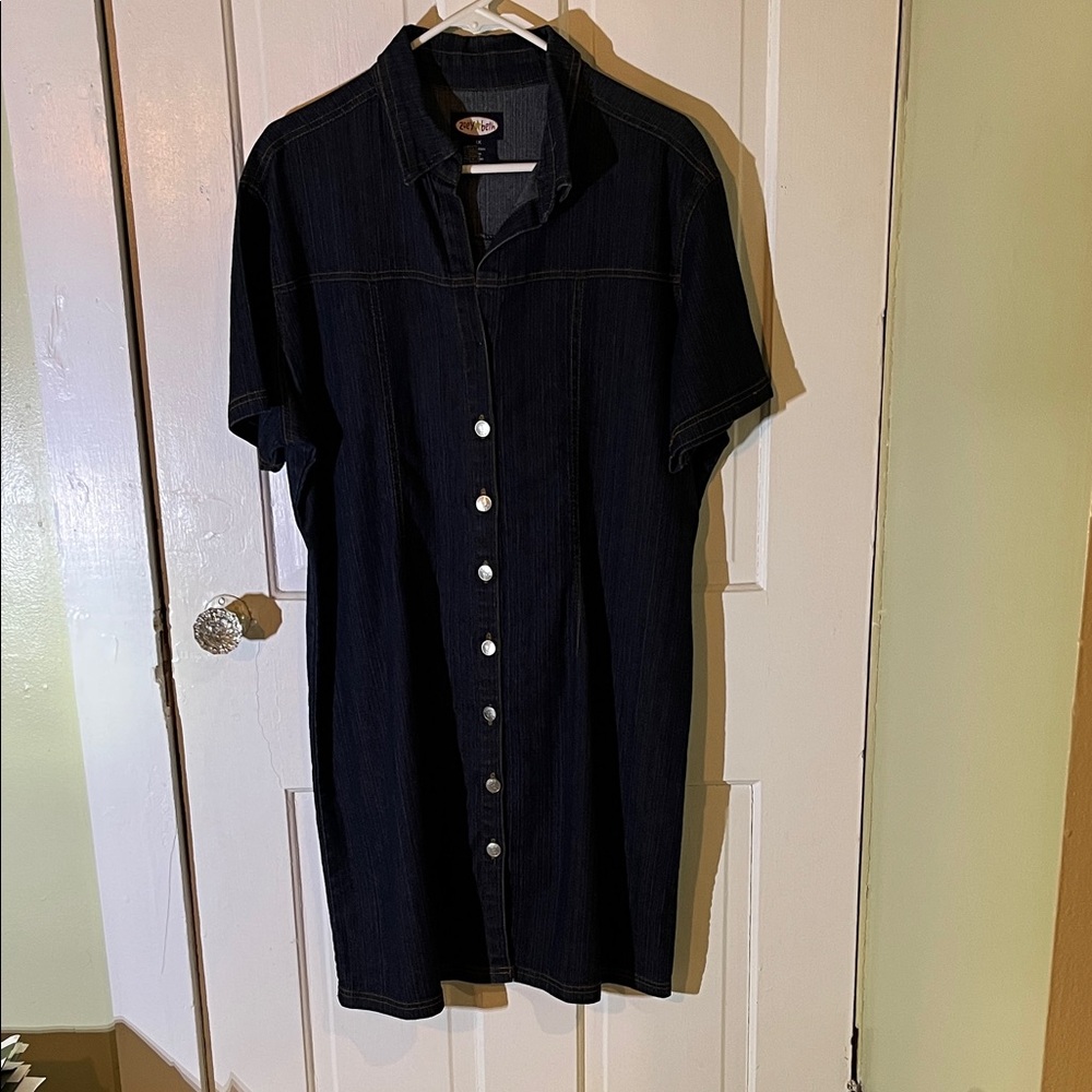Chic Dark Denim Style Button Down Shirt Dress